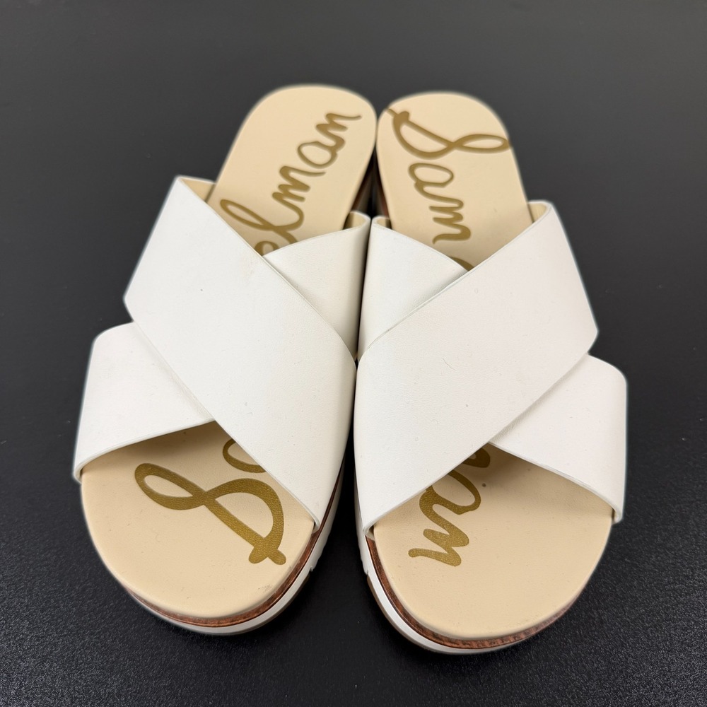 Sam Edelman Audrea Slide Sandals Womens 9.5M White Leather Crisscross Strap - Picture 4 of 15